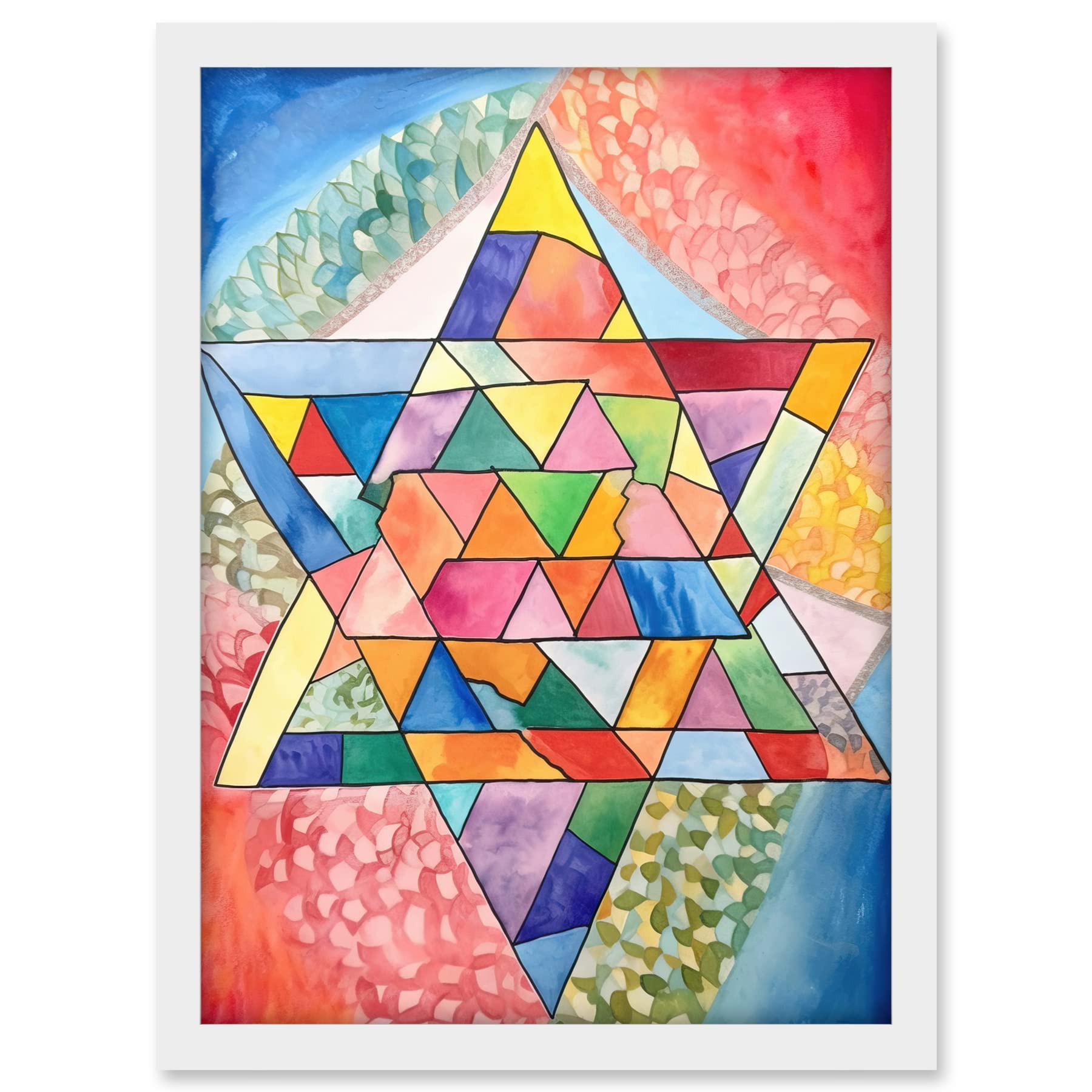 Artery8 Jewish Star Of David Patterns Geometric Folk Art Watercolour Painting Artwork Framed A3 Wall Art Print
