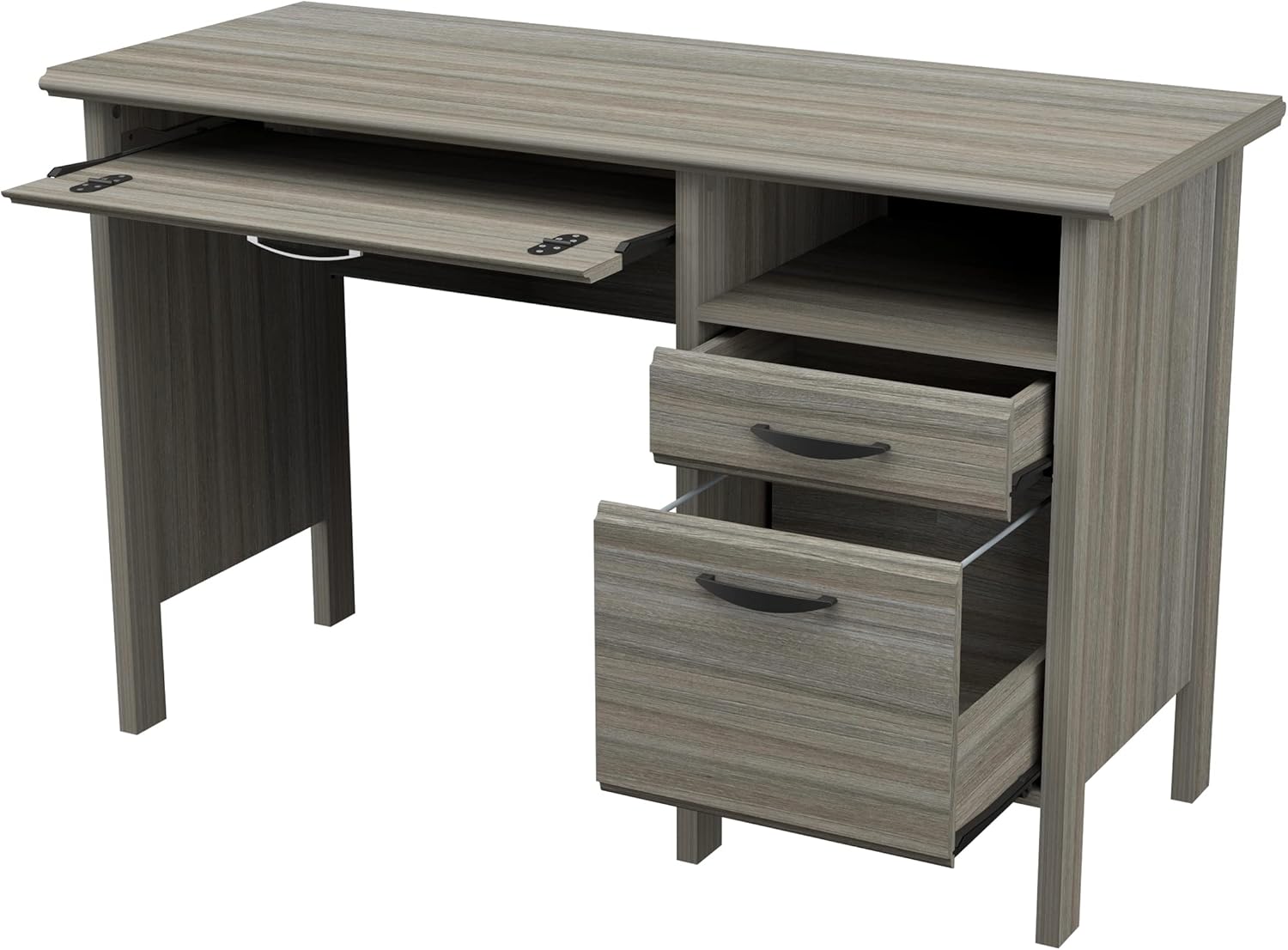 Inval 2-Drawer 1-Shelf Computer Desk with Keyboard Tray, Smoke Oak
