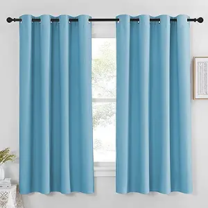 NICETOWN Blackout Curtain Panel 63 inch Long for Window - Thermal Insulated Solid Grommet Blackout Drape for Bedroom Living Room Kitchen (Single Panel, 52W x 63L, Sky Blue)