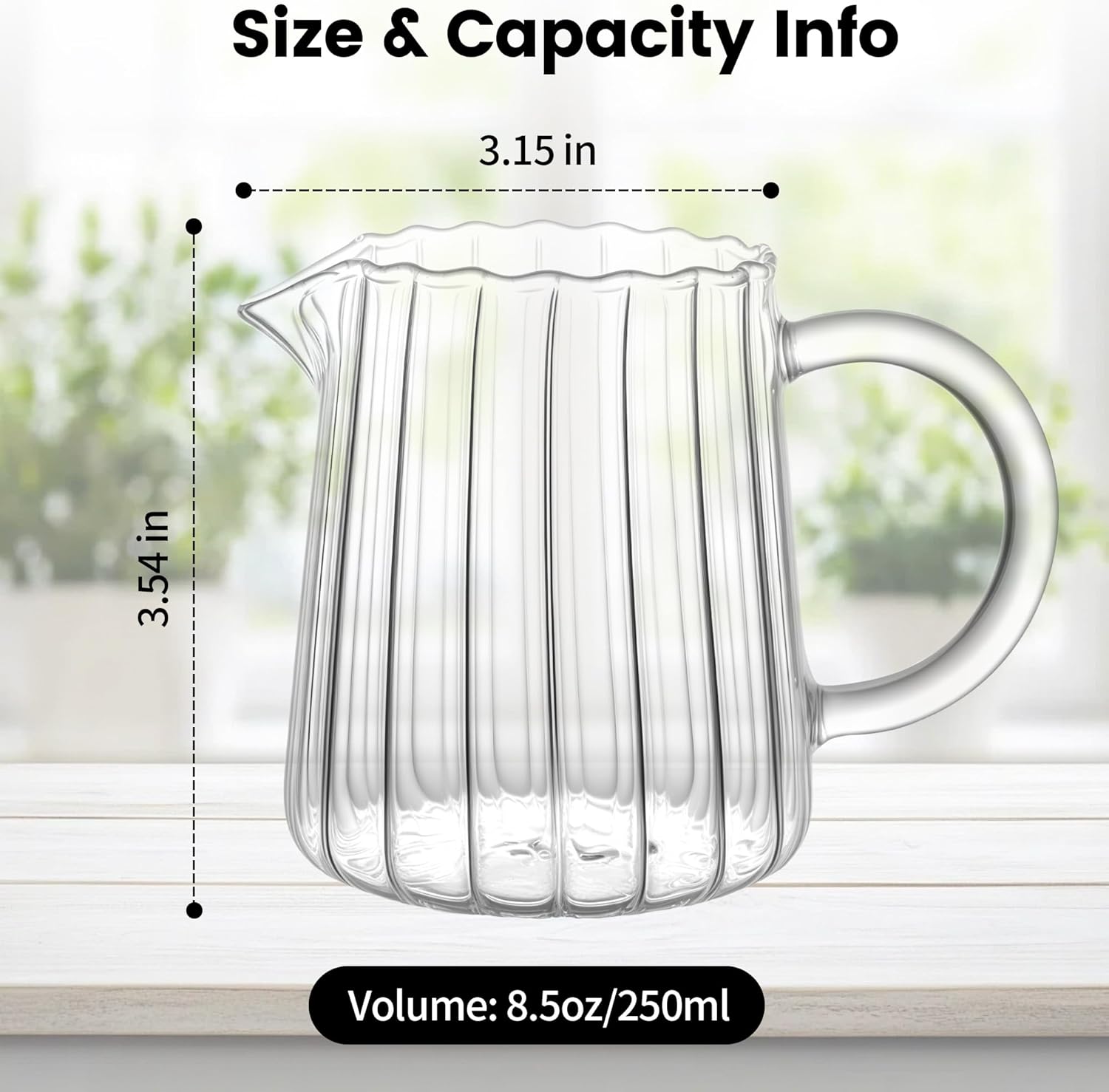 8.5 Ounces Glass Pitcher Small Pitcher Milk Forther Cup Mini Creamer Container Tea Serving Carafe Heat Resistant Breast Milk Pitchers for Coffee Bar Kitchen Essentials (1 Pack) - Image 2