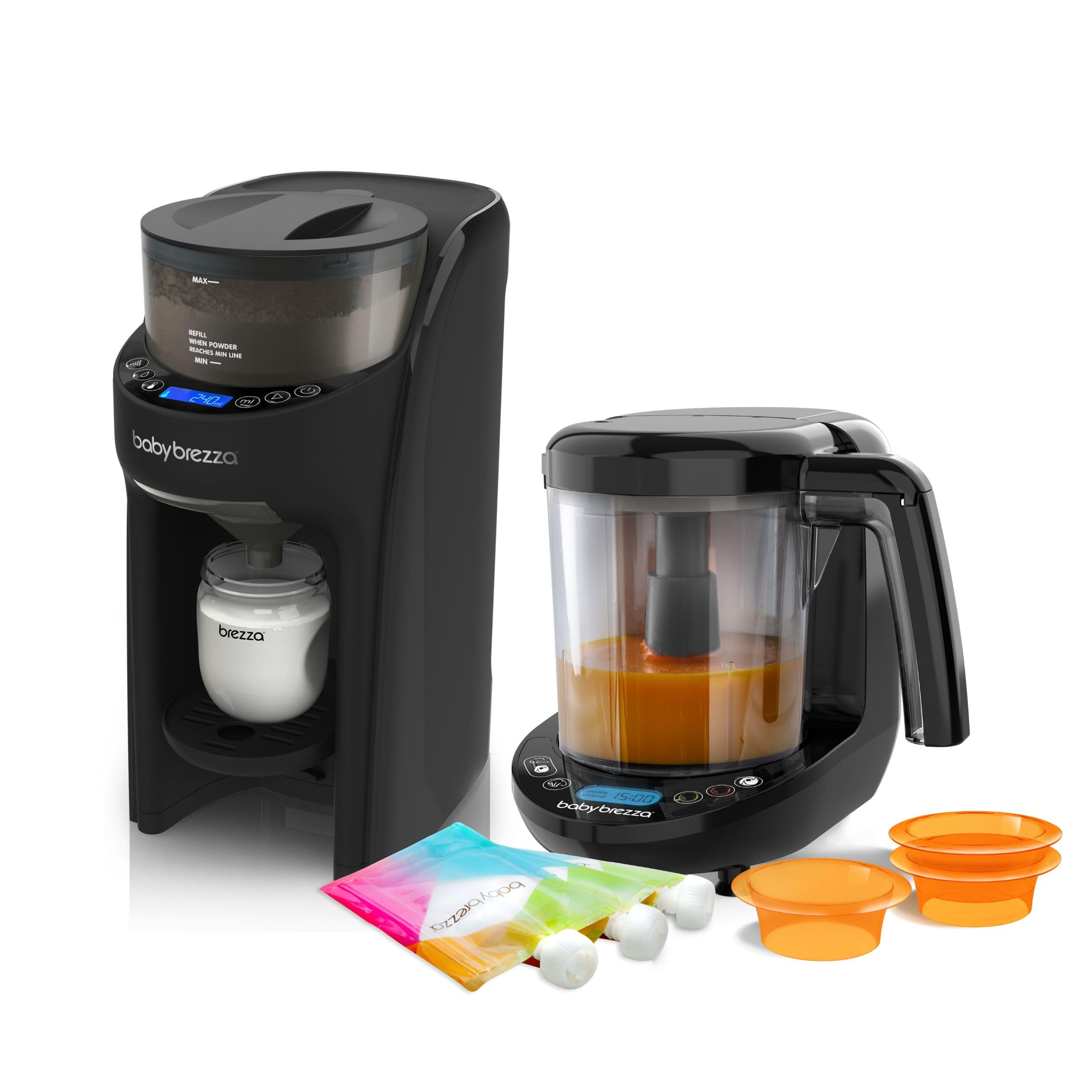 Baby Brezza Food Maker Deluxe & Formula Pro Advanced, schwarz | Premium Komplettset für automatische Babyflaschenzubereitung und selbstgemachte Babynahrung, BPA-frei