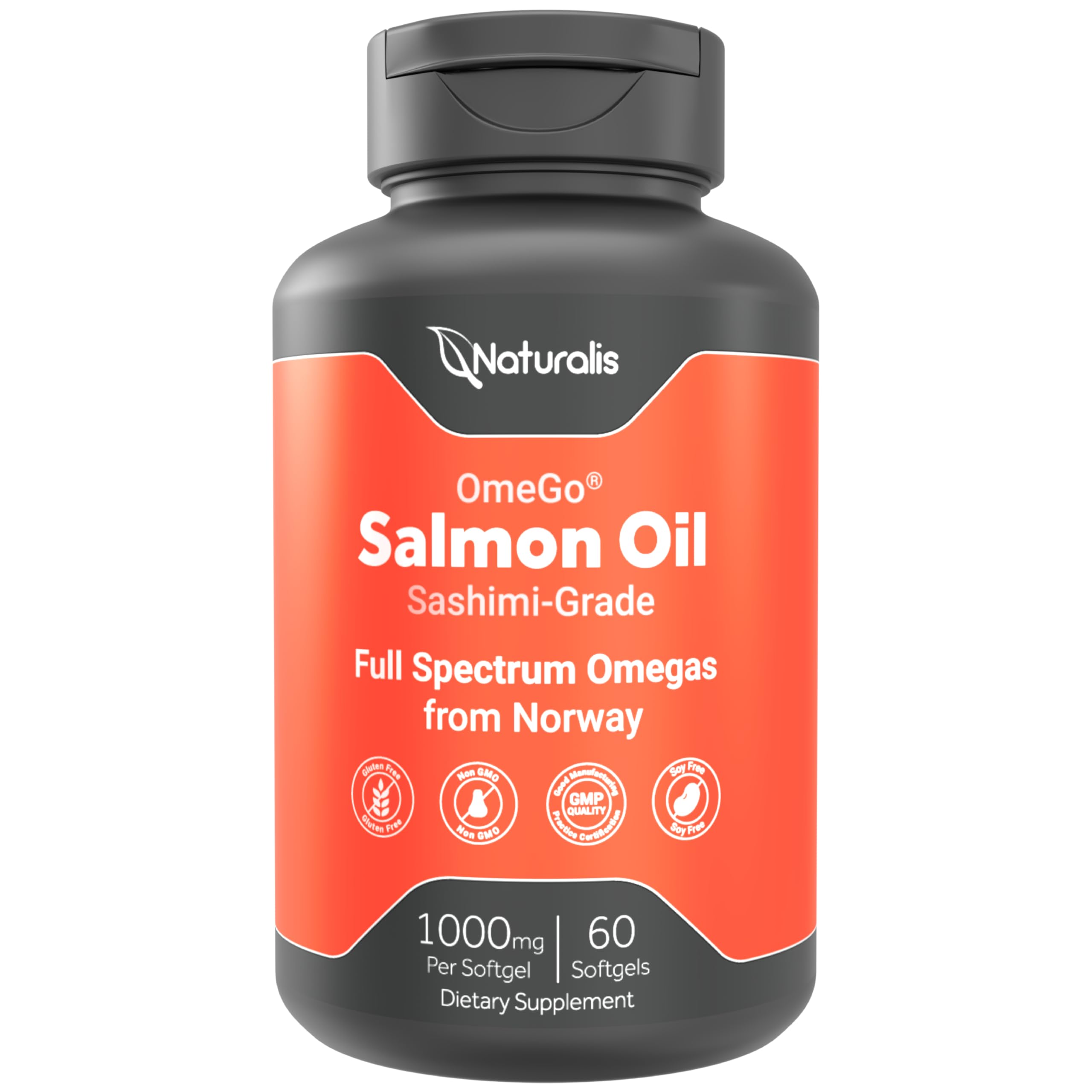 Naturalis Norwegian Atlantic Salmon Oil 1000mg | 100% Antibiotic Free, Non-GMO & Fully Traceable | Clinically Studied to Support Healthy Cholesterol Levels* | 60 Softgels