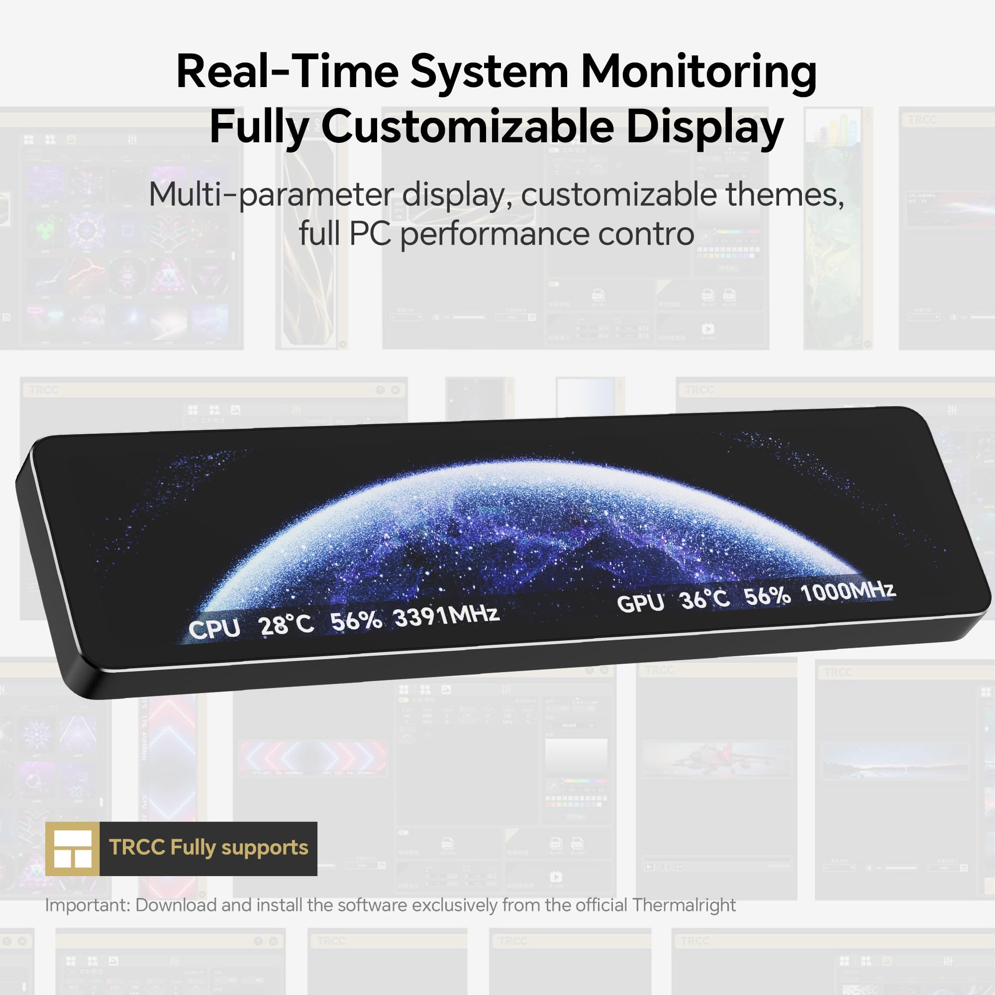 Thermalright Trofeo Vision - Monitor LCD AIO da 11,3", schermo USB Type-C per monitoraggio hardware in tempo reale, temi preimpostati per PC da gaming/CPU Cooler