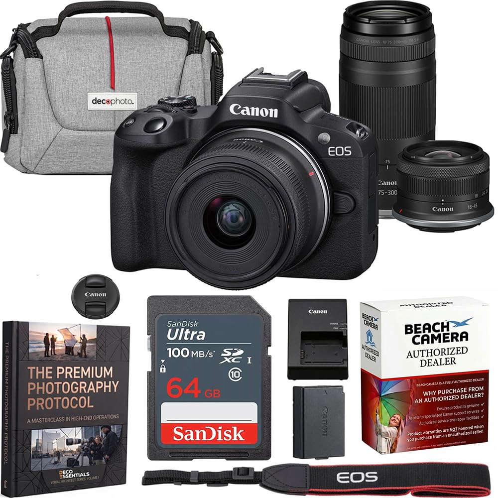 Canon EOS R50 Mirrorless Camera with 2 Lens Kit 18-45mm + 75-300mm Bundle