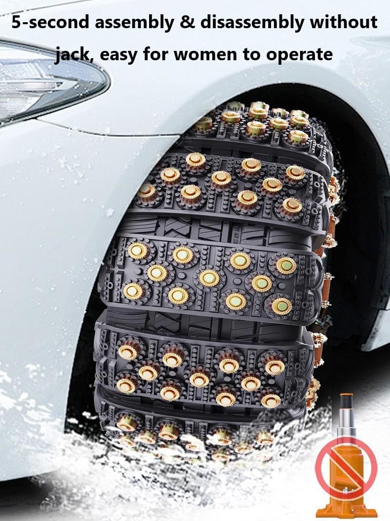 Snow Tire Chains for Mitsubishi Off-Road Outlander 2026, 8 Steel Nails Per Strip, with Tool, Universal for 165-245MM Tires, Portable Reusable Universal Emergency Tire Traction Chain