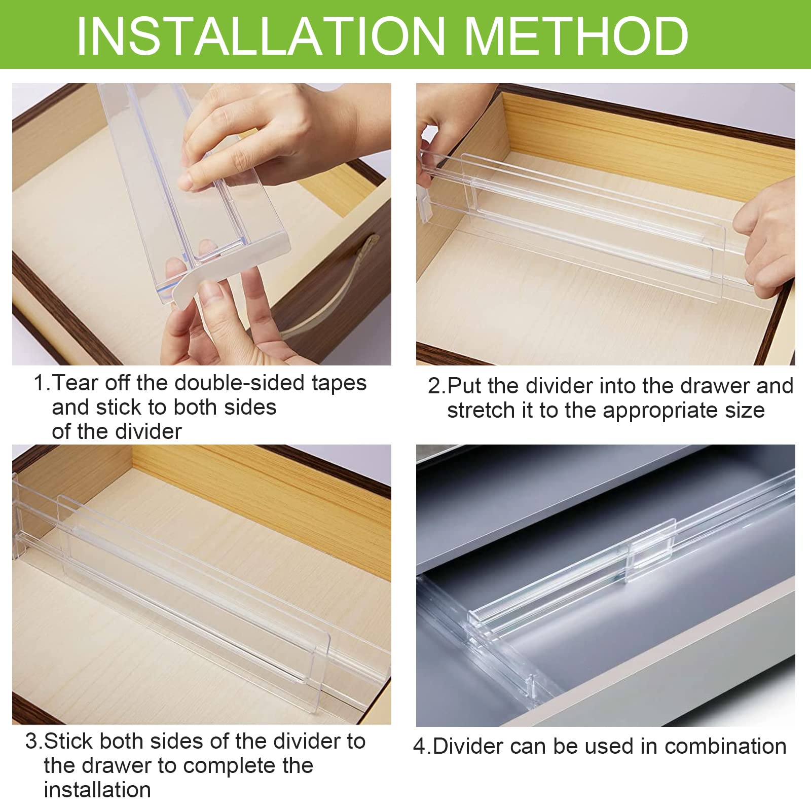 Divisori Per Cassetti Regolabili - Set Da 8 Organizer In Plastica Trasparente Per Cucina, Camera E Bagno - Foto 13