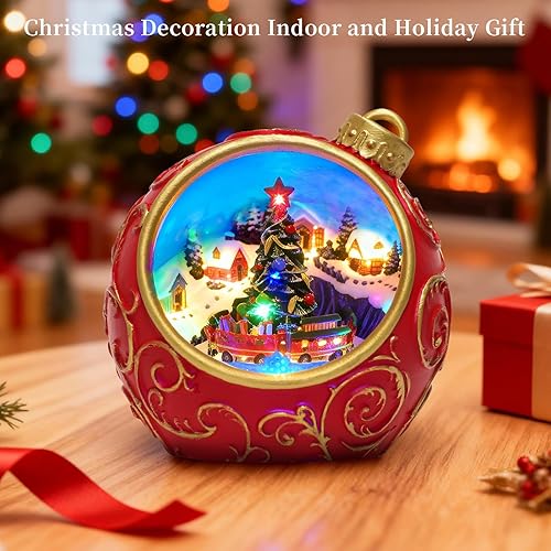 Miniatura 9 de Decoración musical de pueblo navideño de 6.3 pulgadas con tren giratorio y luces, temporizador automático de 6 horas y control de volumen, USB