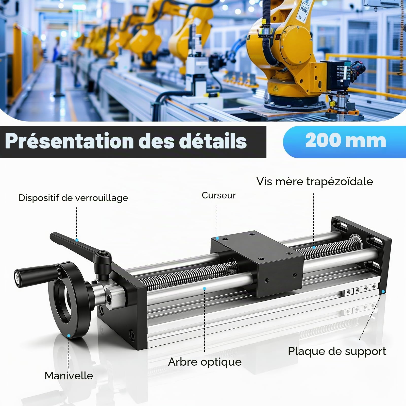 Guidage Linéaire, Rails Linéaires De 200 Mm Guidage Manuel De Haute Précision Avec Volant De Blocage Vis à Billes ±0,05 Mm Table Pour Transformation D'équipements CNC