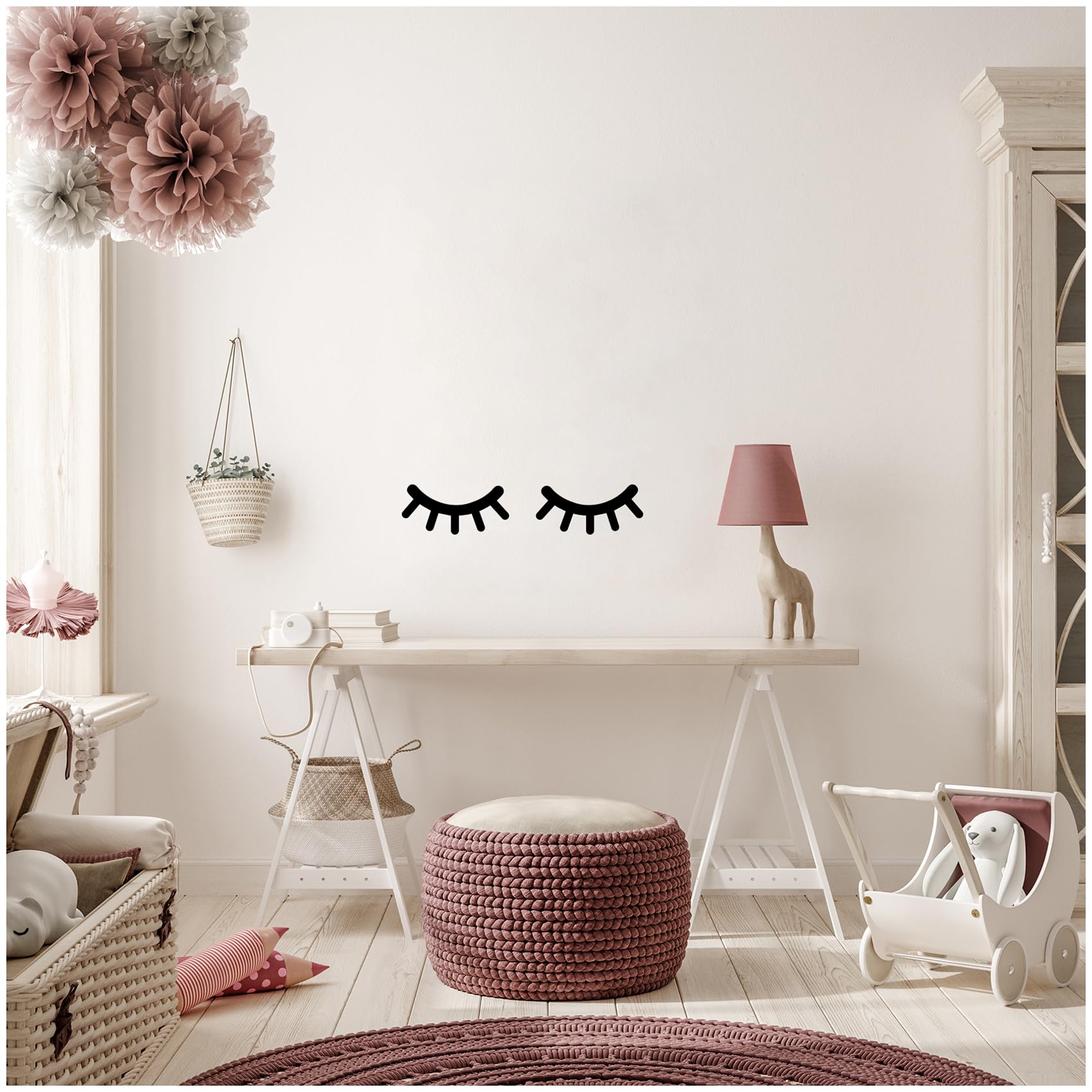 Y053 - Juego de 2 pegatinas de pestañas, 25 x 12 cm cada pestaña, adhesivo decorativo para la habitación de niños y bebés, adhesivo para pared y muebles, color negro