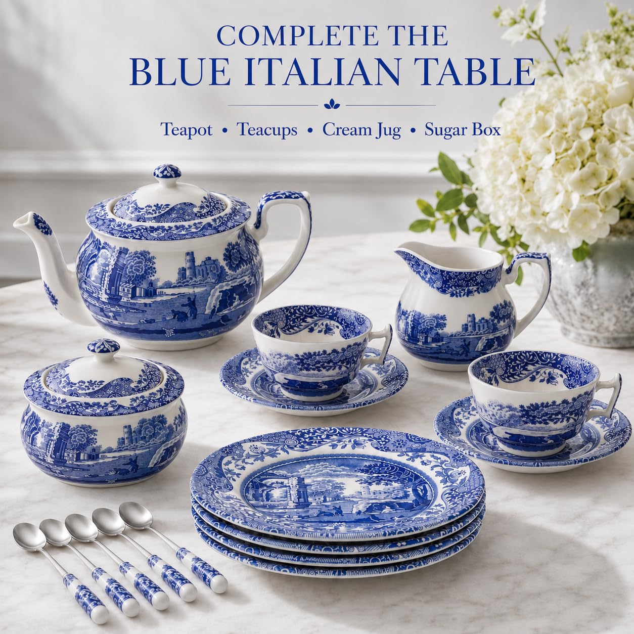 Spode Lot de 4 assiettes à pain et à beurre italiens Bleu