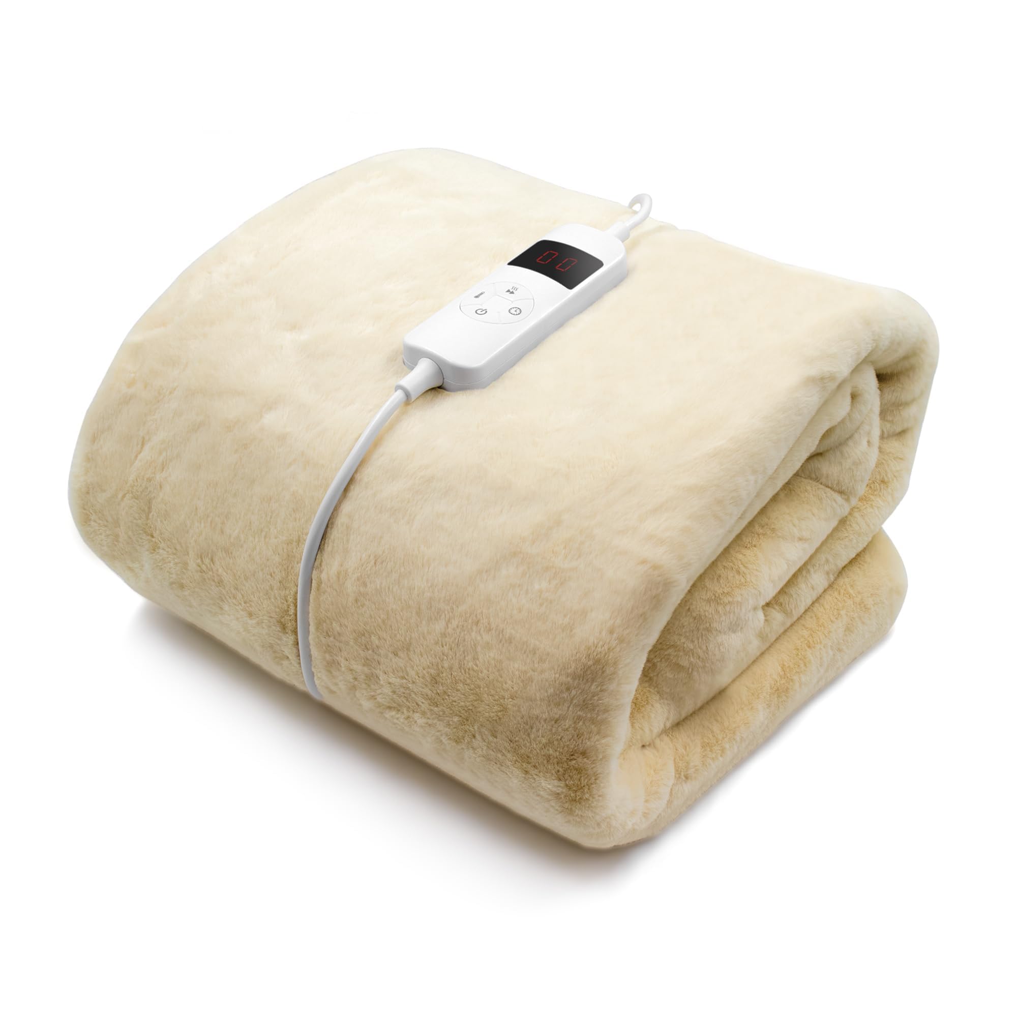 Purus Cream Faux Fur Heated Throw Electric Blanket, 160 x 130cm Heated Blanket Machine Was...