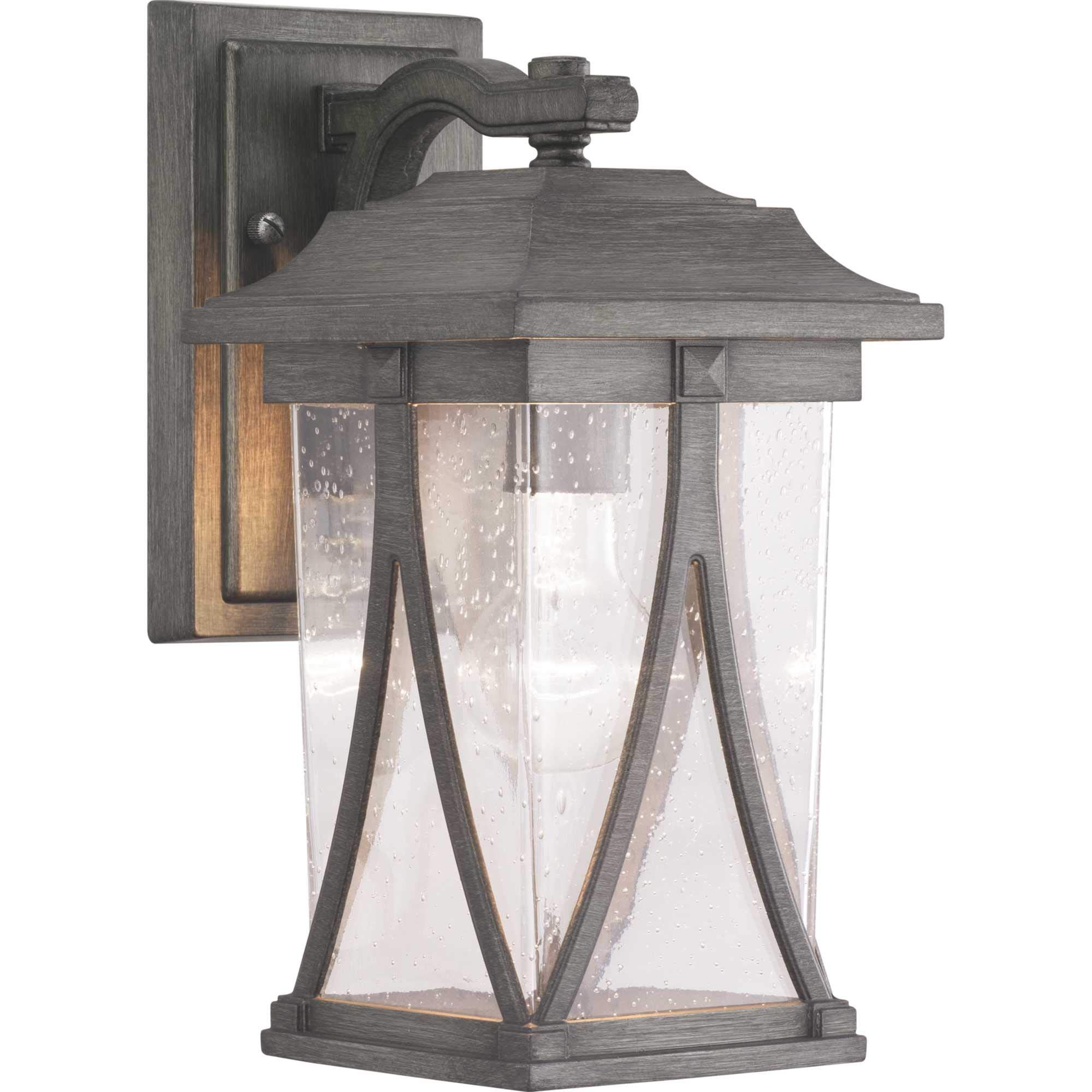 Progress Lighting Abbott Collection 1-Light Clear Seeded Glass Craftsman Outdoor Small Wall Lantern Light Antique Pewter, Gray, 12.25x6.25x6.25