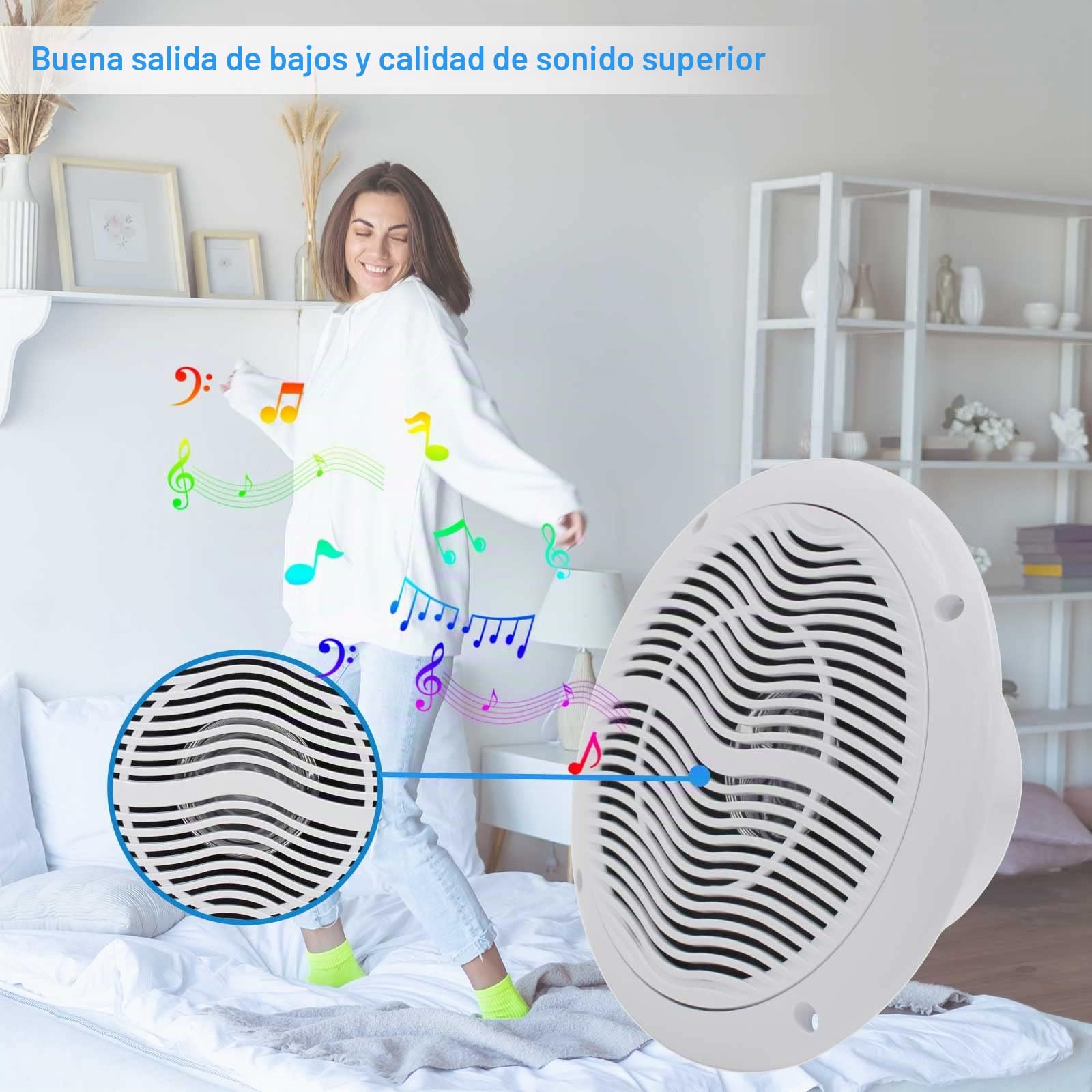 Herdio 6.5 Pulgadas Altavoces de Techo Compatible con Bluetooth Marinos Impermeables de 2 vías de 120 vatios, Cocina, el hogar, el baño (Blanco)