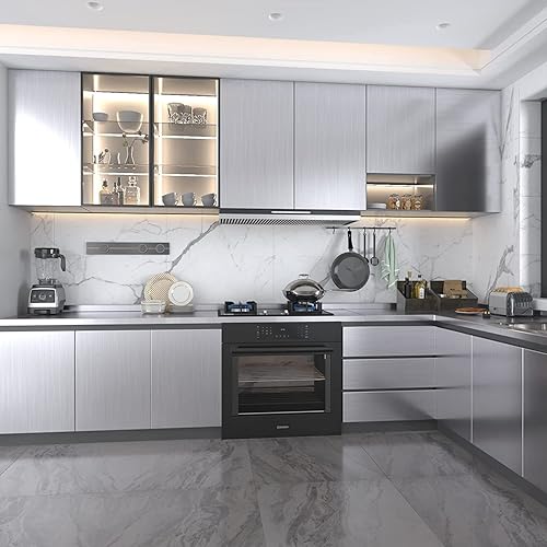 Miniatura 4 de VIOPVERY Papel de contacto de acero inoxidable plateado de 11.8 x 197 pulgadas, papel de pared para despegar y pegar, impermeable, fácil de quitar,