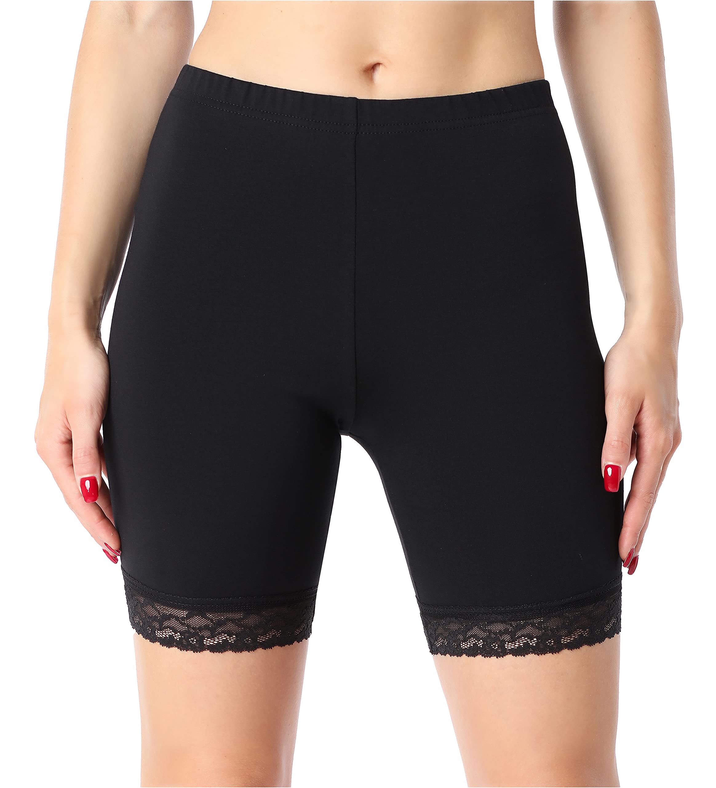 Bellivalini Damen Kurze Leggings aus Bio-Baumwolle mit Spitze für Tunika BLV50-225