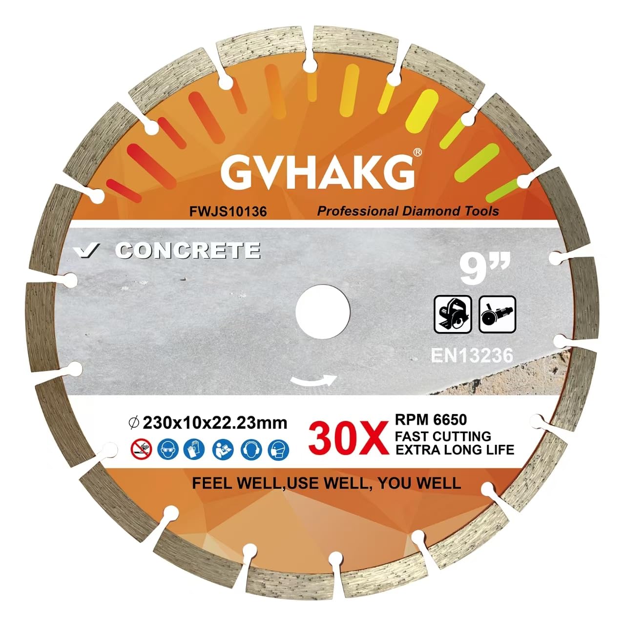 GVHAKG 230 mm Diamond Cutting Disc, Segmented General Purpose Blade Dry/Wet Cutting Concrete, Masonry, Brick, Block(230x10x22.23mm)