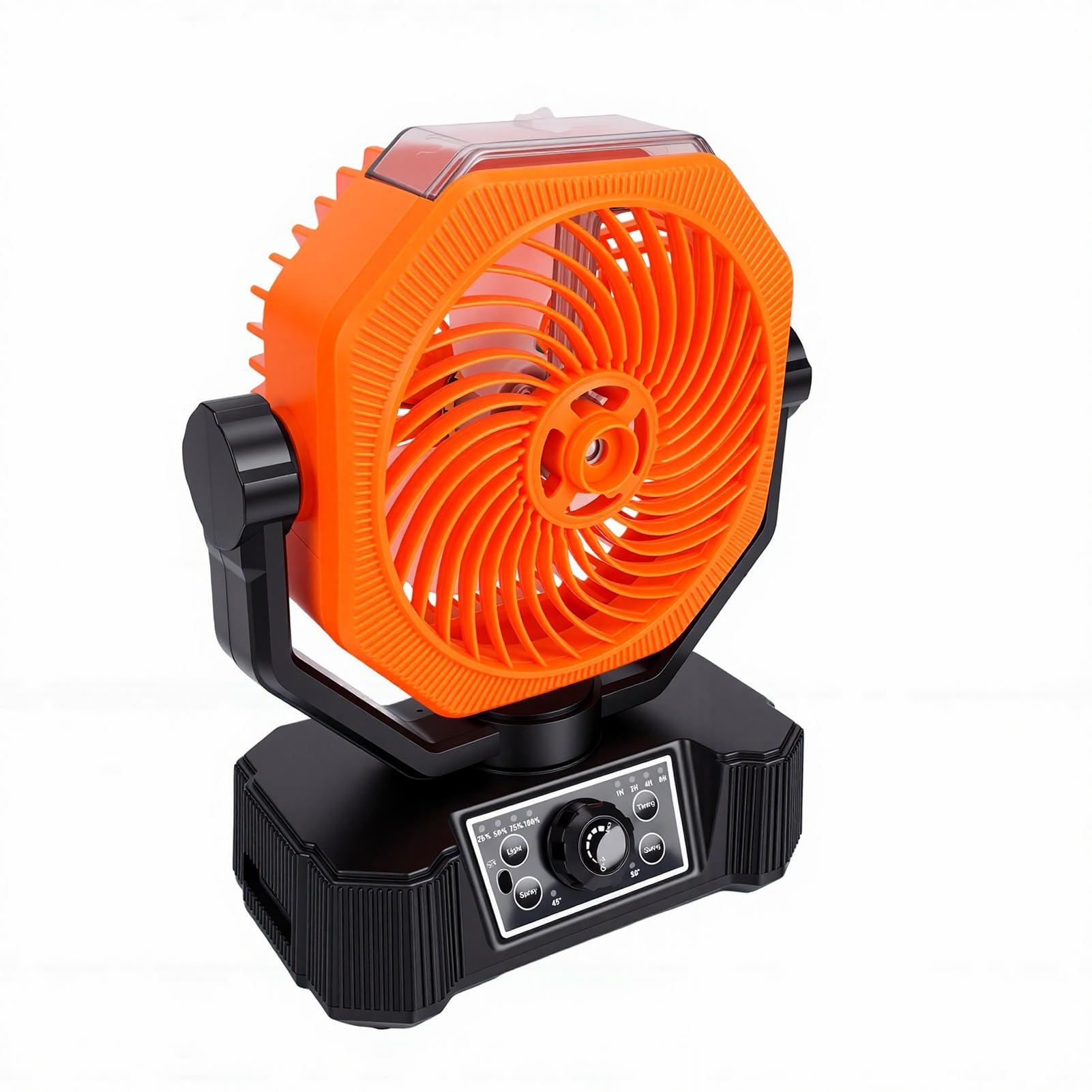 Ventilatore Nebulizzatore da Campeggio 10000mAh Ventilatore Oscillante Automatico Alimentato a Batteria con Luce LED, 8 velocità e Timer 1-8H per Ufficio da Viaggio in Giardino