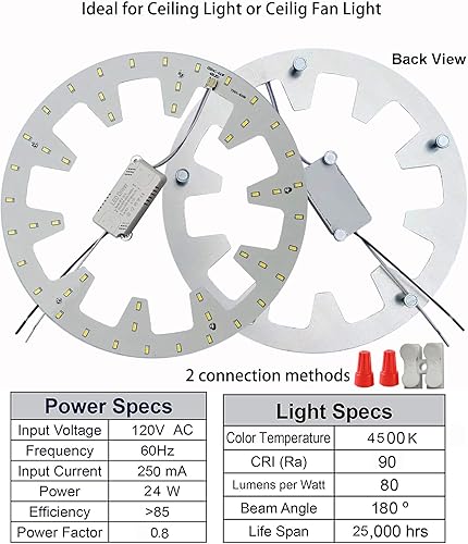 Miniatura 3 de Kit de luz LED de montaje empotrado para ventilador de techo de 24 W, panel de motor de luz LED de reajuste, luz natural de 4500 K
