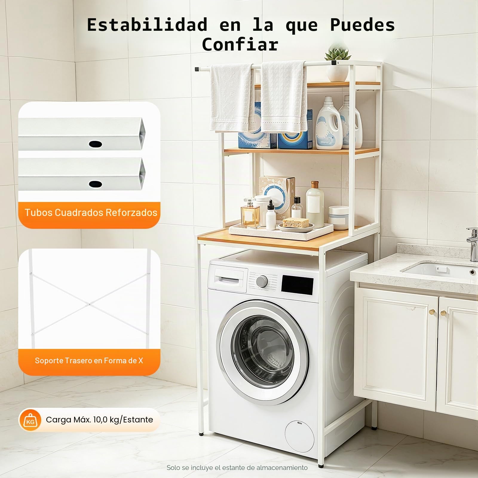 Estantería de baño de 3 Niveles, estantería sobre Lavadora para cocinas | estantería de almacenamiento, Capacidad de carga por nivel 10 kg, Estantería para lavadora para cocinas, baños 69x60x176,5 cm