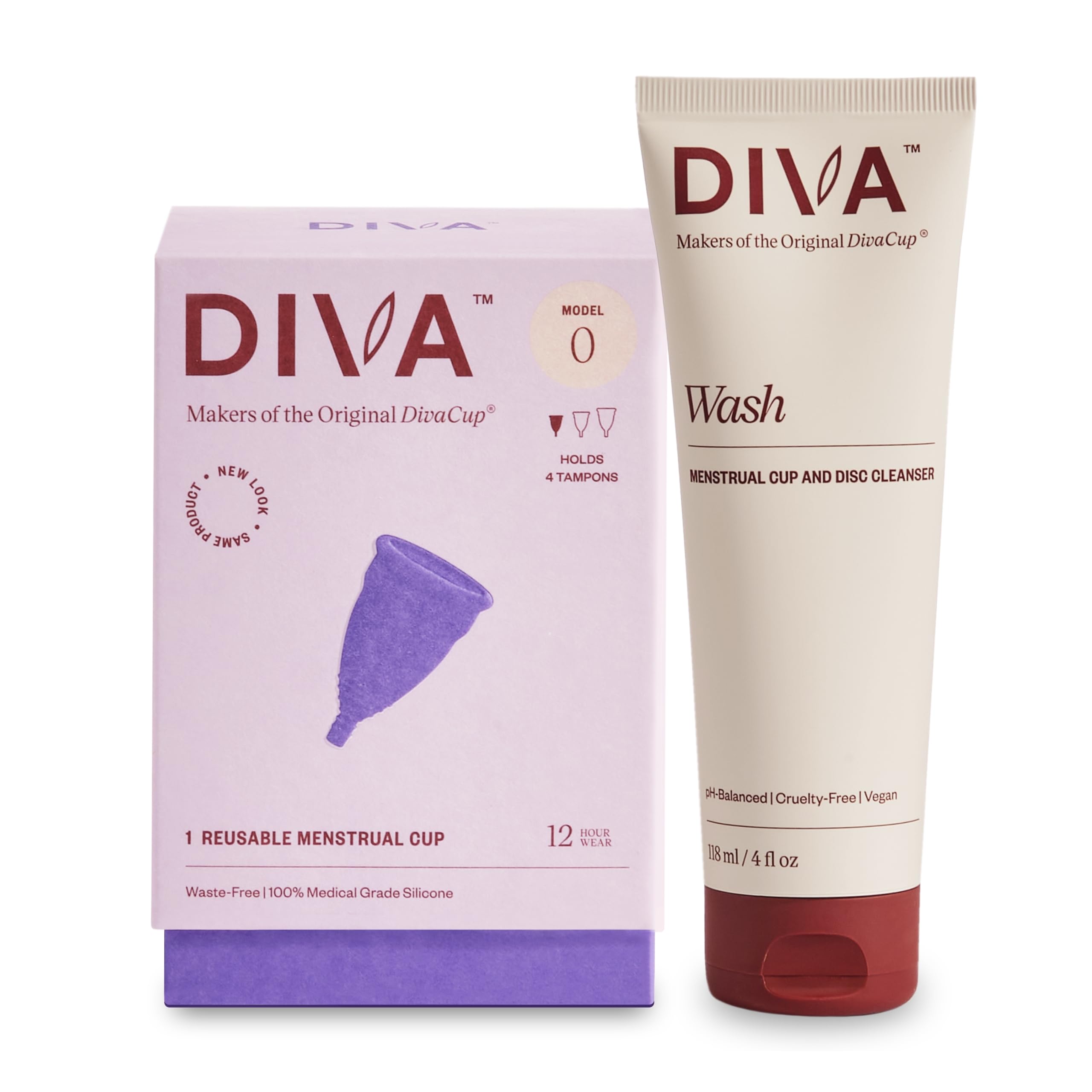 Diva Cup & Diva Wash Combo Pack - Medical Grade Silicone - for Period Care - Reusable Menstrual Cup - with Cleaner - Model 0 (for Slim Vaginal Canals & First-Time Users)