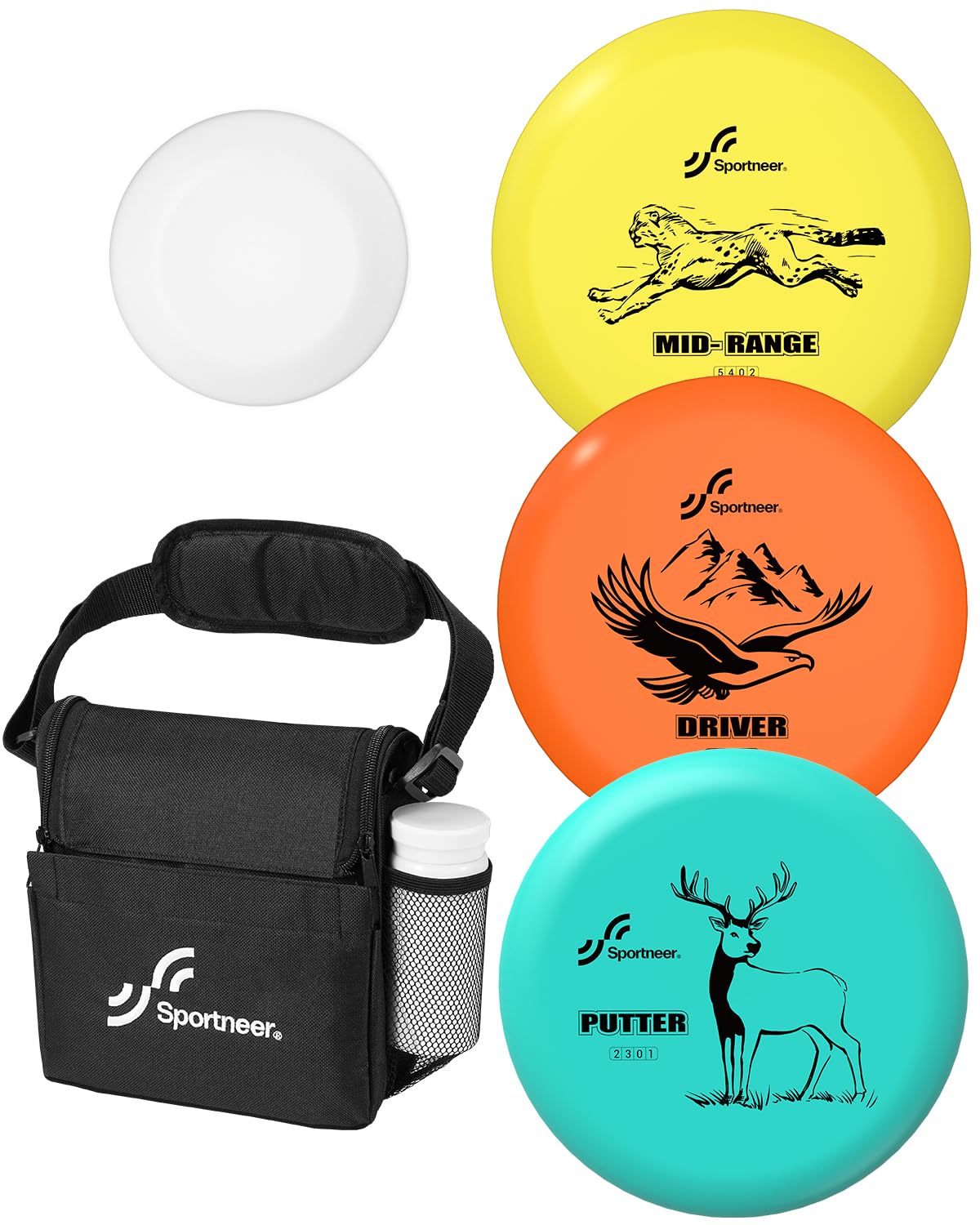Sportneer Juego de discos de golf 3 piezas con putter, rango medio, driver, mini marcador y bolsa portátil