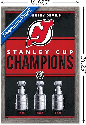 Miniatura 3 de Trends International NHL New Jersey Devils - Póster de pared Champions 23, 14.72 x 22.37 pulgadas, versión enmarcada de madera de granero