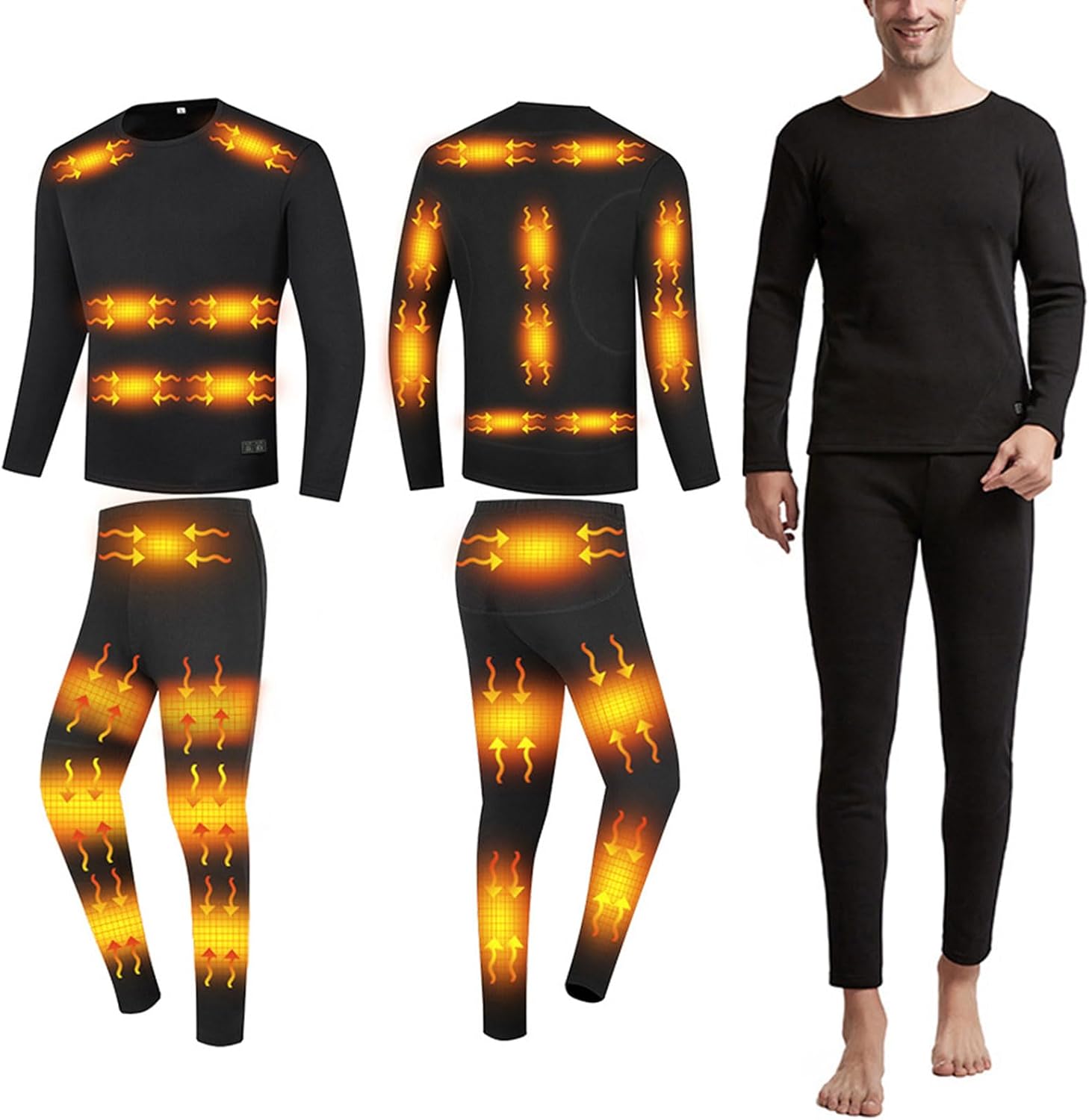 Winter Electric Heated Underwear Set for Men Women, 28 Zones Heating Thermals Top Pants for Cycling Hunting Without Battery
