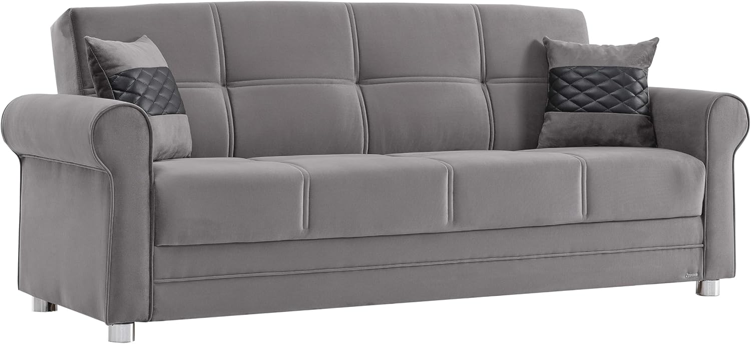 Ottomanson Convertible Sofa Bed Futon Couch with Hidden Storage & Click-Clack Sit-Sleep Conversion – Firm Support Sleeper Sofa for Living Room, Apartment & Guest Room, Burgundy