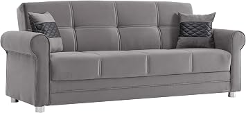 Ottomanson Convertible Sofa Bed Futon Couch with Hidden Storage & Click-Clack Sit-Sleep Conversion Firm Support Sleeper Sofa for Living Room, Apartment & Guest Room, Gray