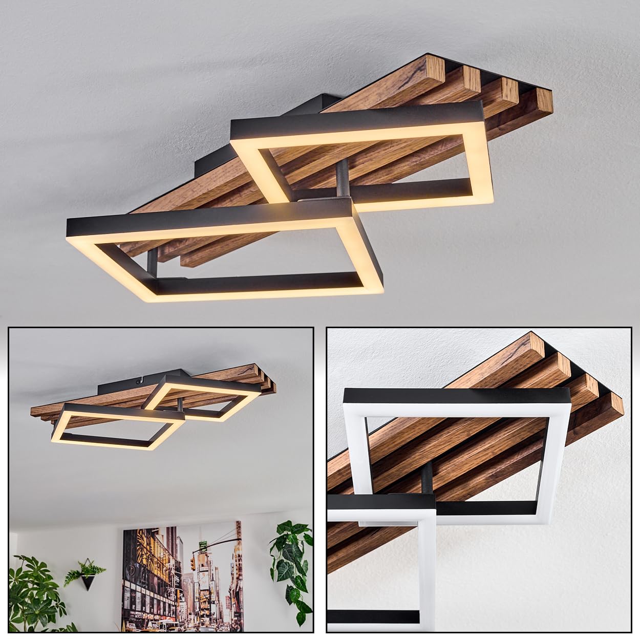 Lámpara de techo LED Ellekilde de HOFSTEIN, lámpara de techo de metal/MDF/plástico en negro/imitación madera/blanco, 18 W, 3000 Kelvin, diseño moderno para dormitorio, comedor, salón, cocina, pasillo