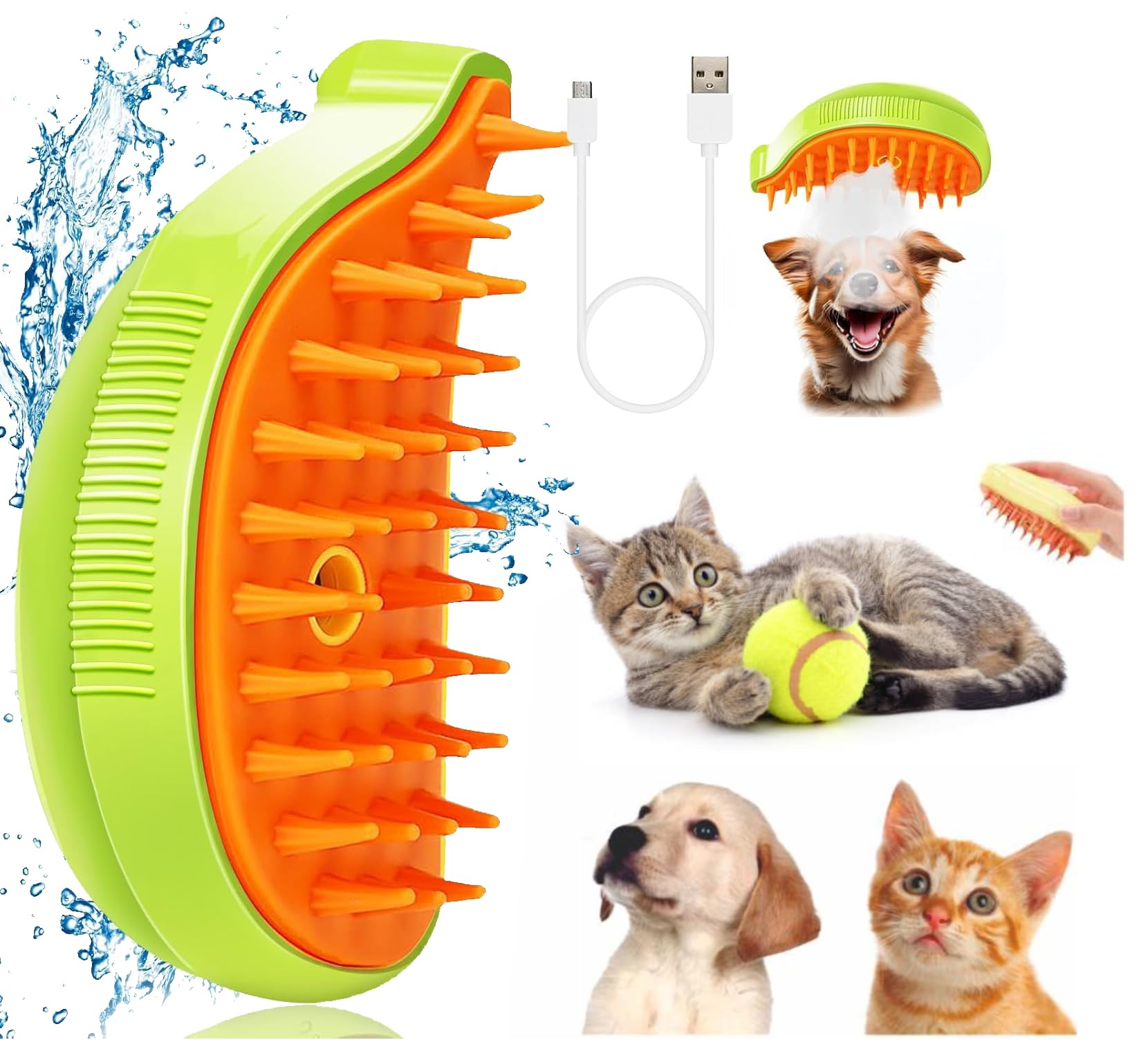 Pet Hair Remover Brush, Vapor Mist Grooming Tool with Gift Ball