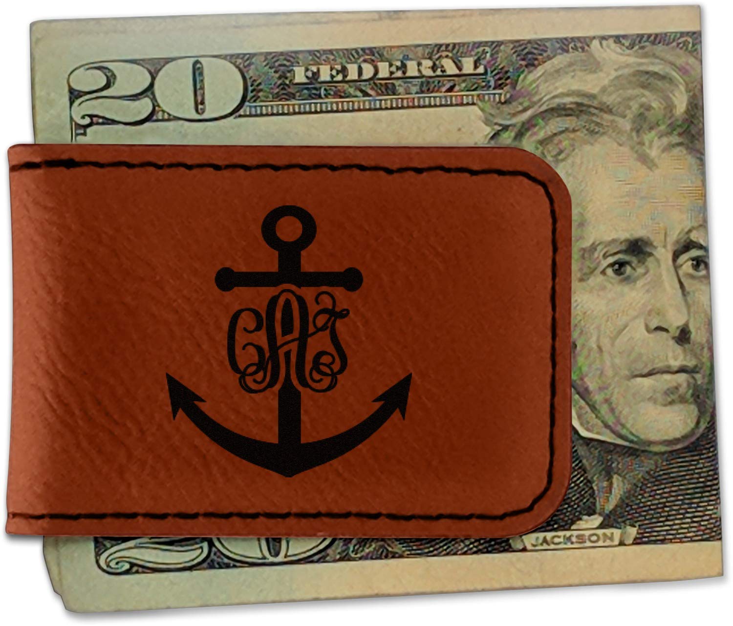 Personalized Monogram Anchor Leatherette Magnetic Money Clip - Double Sided