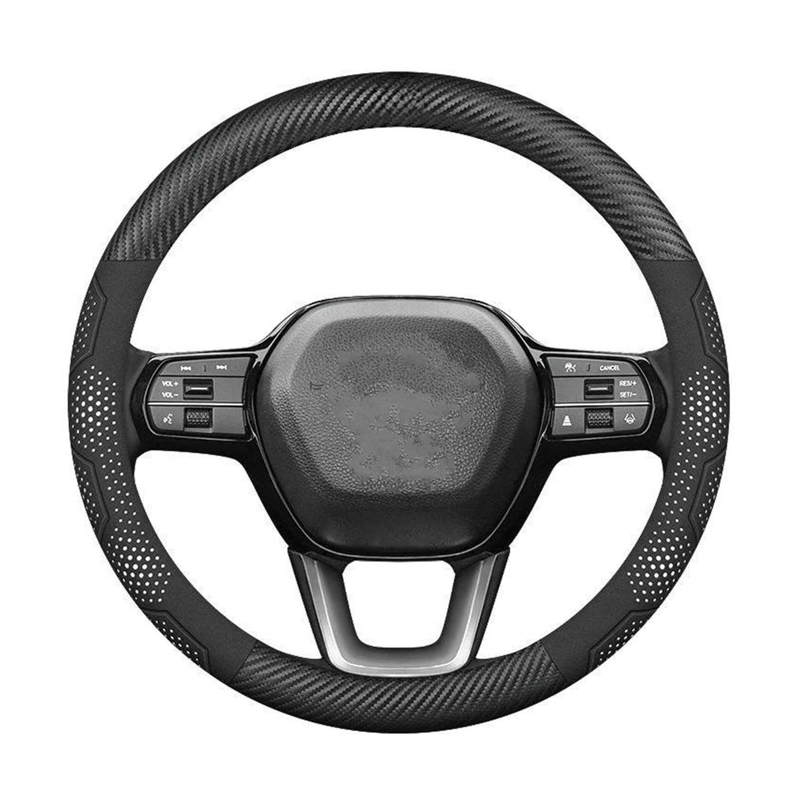 Cubierta Volante para CRV Funda Volante con Tapa Especial Piel Sintética Patrón Deportivo Fibra Carbono Que Absorbe El Sudor Cubre Volante Coche(White Carbon)