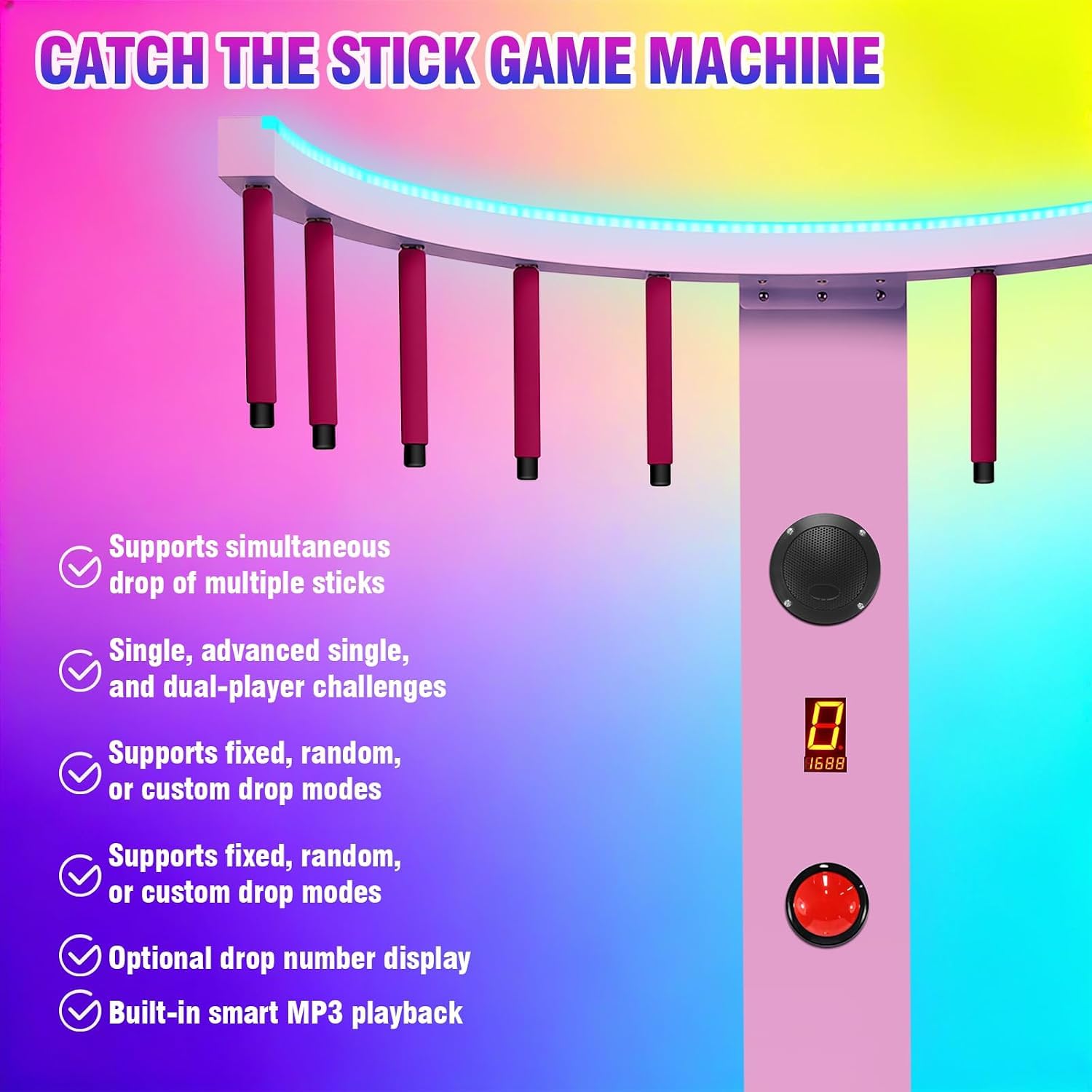 Fangstab-spielautomat – Münzbetriebenes Hand-Augen-koordinations- Und Reflexspiel Mit Stöcken Für Partys, Karneval, Bars, Familienspieleabende Und Unternehmen Pink