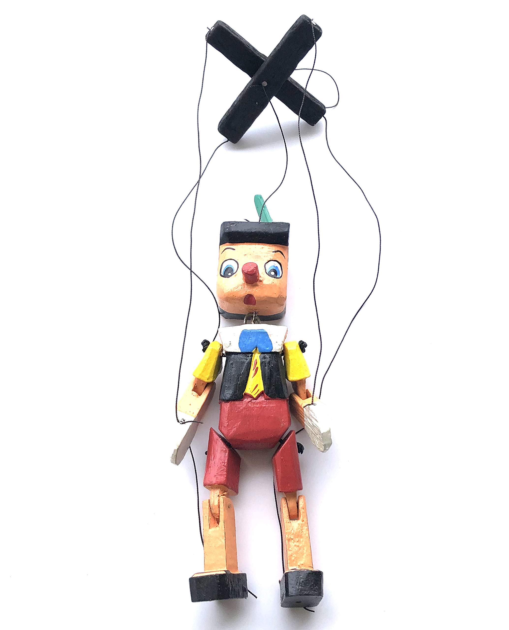 HC Enterprise-019 Pinocchio aus Holz mit mehrfarbigem Seil, 20 cm