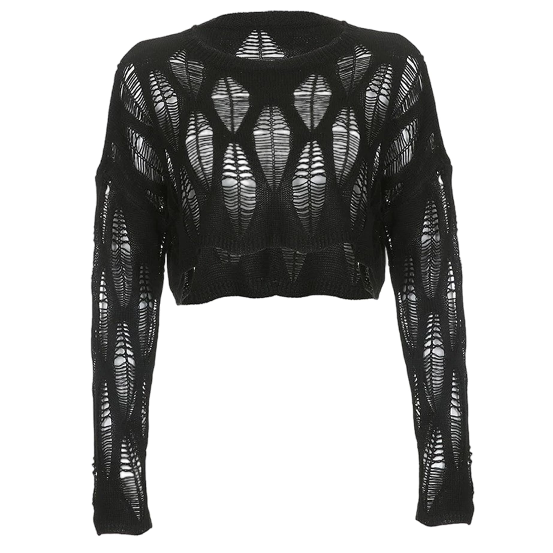 Azidweryq Unisex Black Crop Tops See Through Hole Gothic Clothes For Women Ripped Knit Pullover Emo Clothes For Women Girls Alt