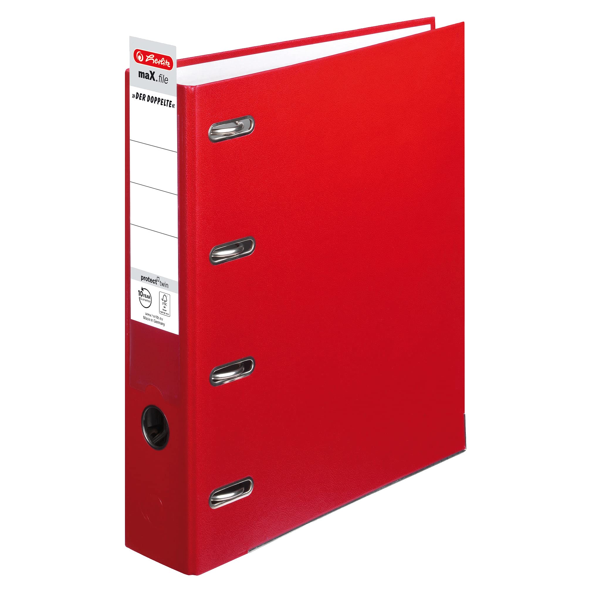 herlitz 10842268 Doppelordner maX.file protect, A4, Rückenbreite: 7cm, Ablage: A4 / 2 x A5 quer, rot, 10 Stück