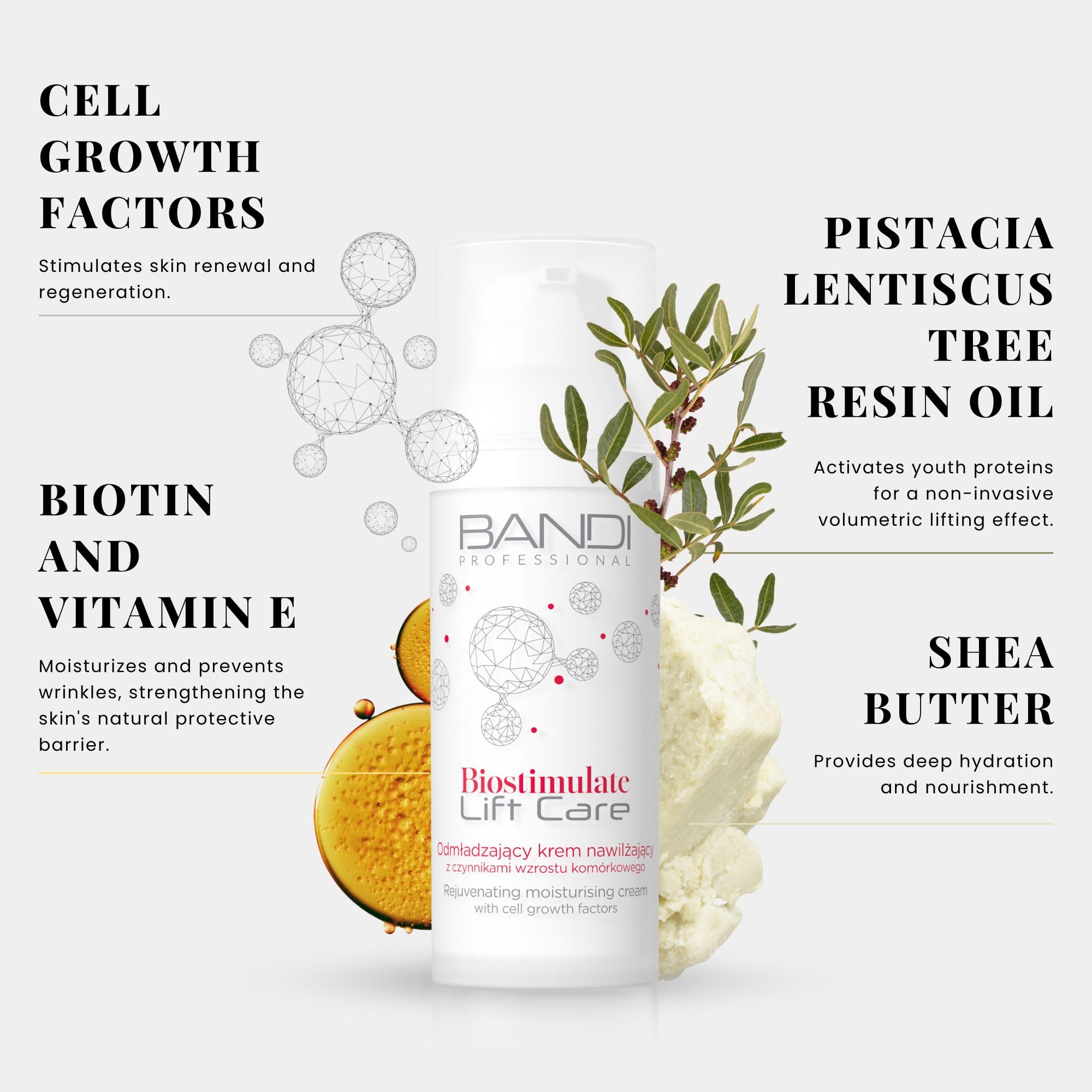 Bandi Revitalizing Face Cream for Mature Skin Anti Aging Cream Hydrating Firming Face Nourishing Moisturizer with Biotin Vitamin e Shea Butter 50ml - Image 4