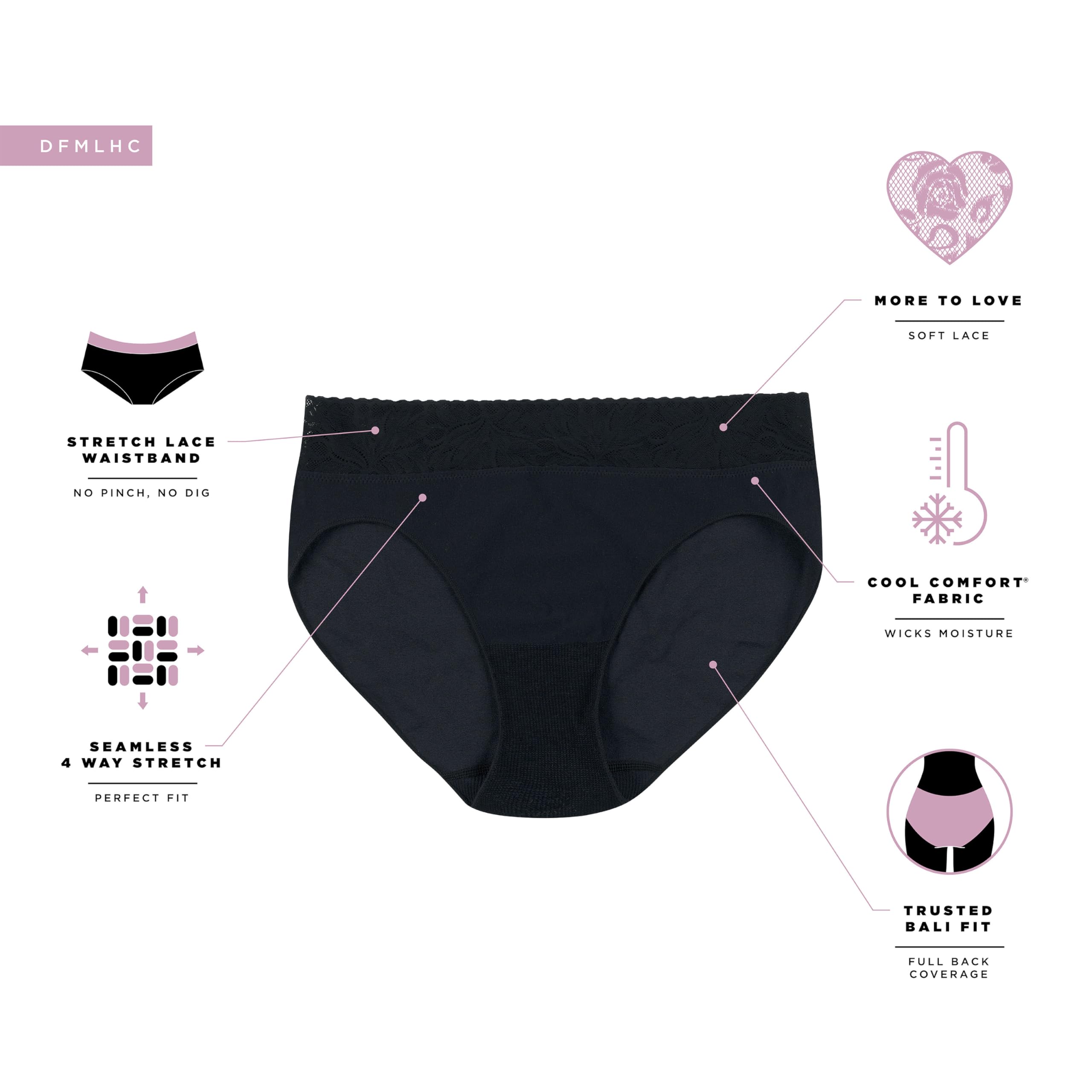 Bali Damen Underwear, Modern Seamless Lace Hi-Cut Panties, Moisture-Wicking for Women Slip (3er Pack)