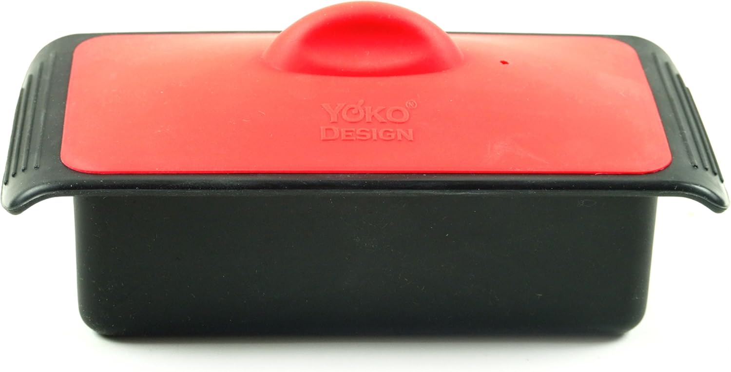 YOKO DESIGN 1100 Terrine with Lid, platinum silicone, 19.5 x 4 x 8.5 CM Black/Red