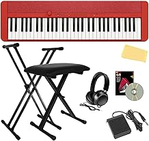 Casio Casiotone CT-S1 61-Key Portable Digital Keyboard - Red Bundle with Adjustable Stand, Bench, Headphones, Sustain Pedal, Instructional Book, Instructional DVD, and Austin Bazaar Polishing Cloth