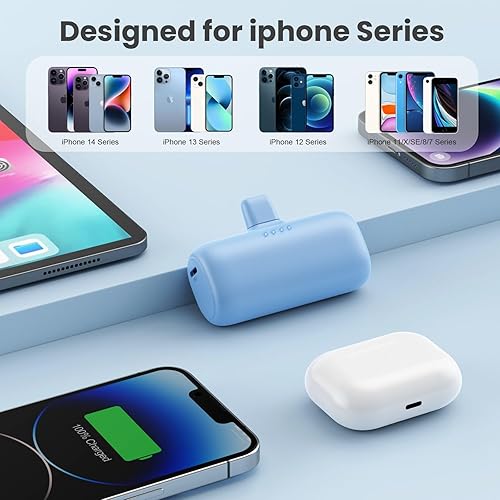 Miniatura 4 de Cargador portátil pequeño para iPhone de 5200 mAh, cargador de batería compacto PD de carga rápida, mini cargador de teléfono inalámbrico compatible