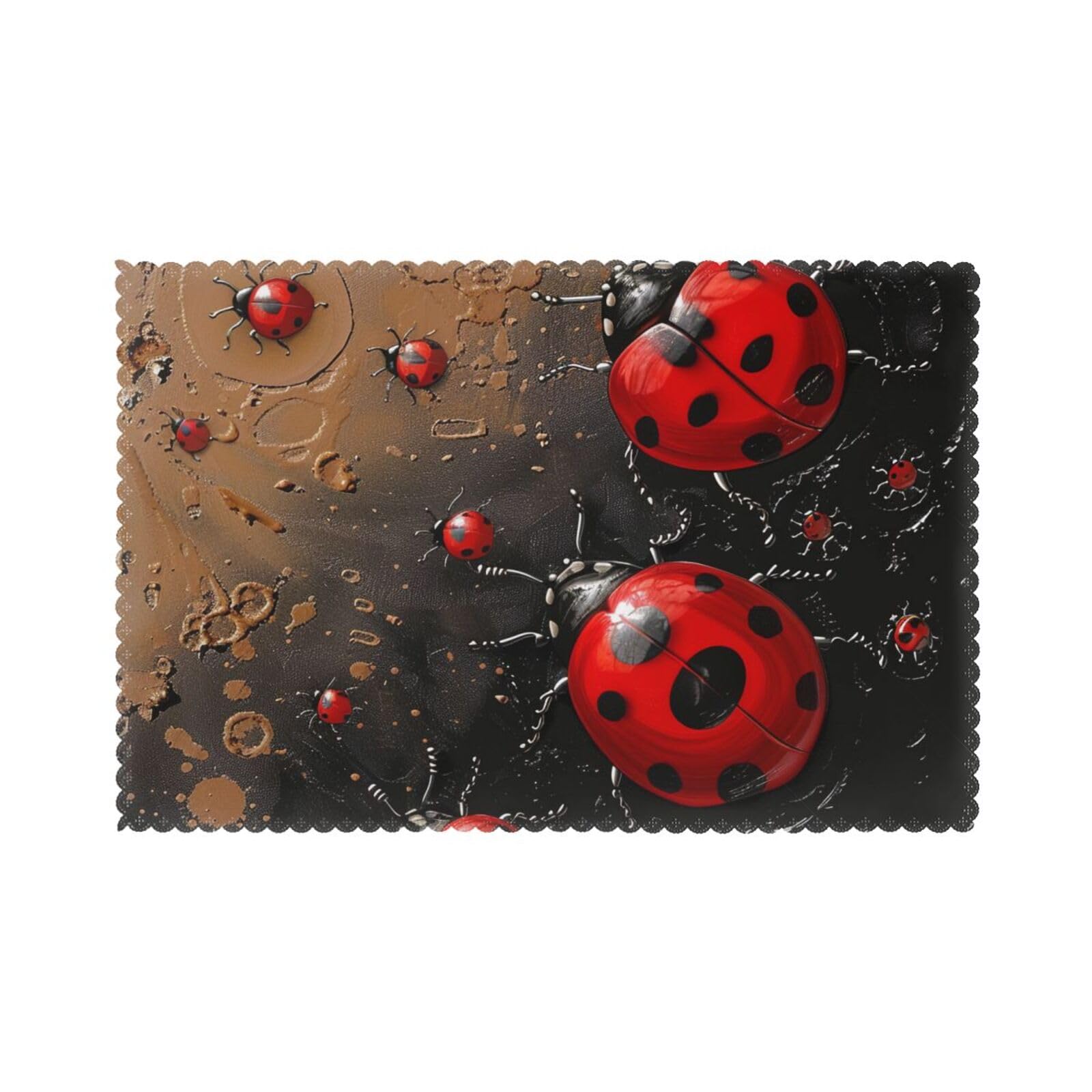 Art Ladybug Tracks Printed Placemat Heat Resistant Place Mats Set of 6 PCS Washable Kitchen Table Mats, 12x18 Inch