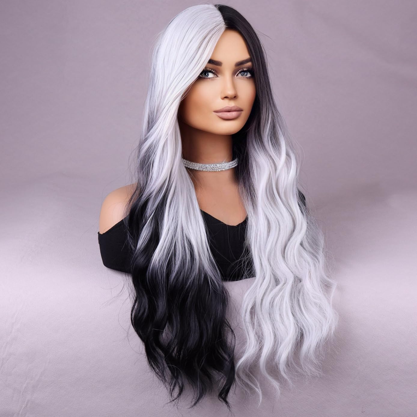 Long Wavy Silver Dark Ombre Heat Resistant Wig Amazon.com : GOWIT Ombre Silver Grey Wigs for Women 30 Inch  main image 3