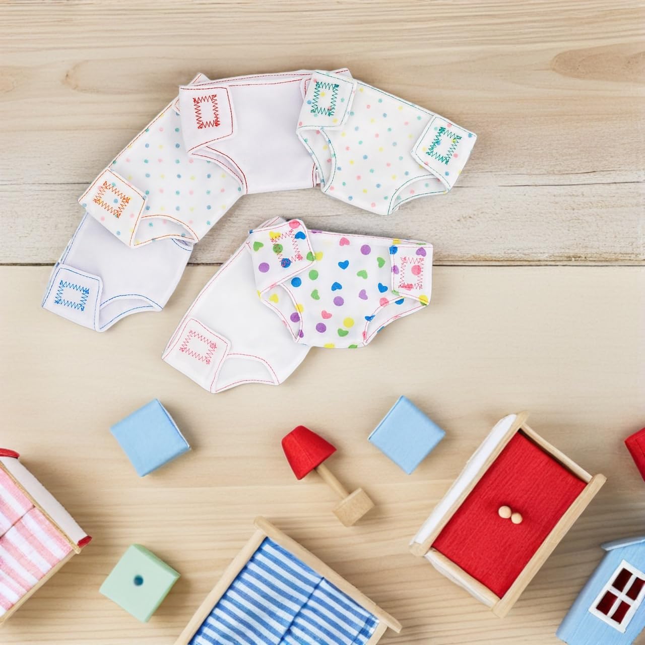 SUPVOX 6Pcs Reusable Cloth Doll Diapers and Dress Up Clothes for Dolls Washable Underwear Accessories with Lovely Prints for Newborn Nappies Role Play - Image 3
