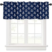 Anchor Valance Curtains Vintage Rustic Ocean Nautical Style Navy Blue White Rod Pocket Curtain Valance for Kitchen Bedroom Living Room Decor 1 Panel W54xL18 Inch