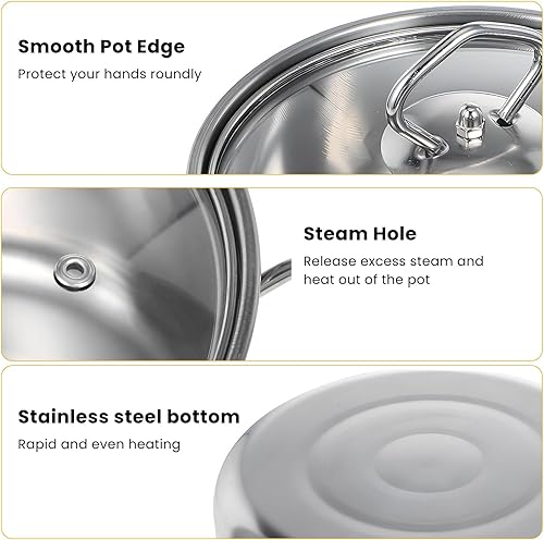 Miniatura 3 de Juego de 5 ollas de acero inoxidable con tapas, 8 cuartos de galón, 6 cuartos de galón, 4 cuartos de galón, 3 cuartos y 2 cuartos de galón,