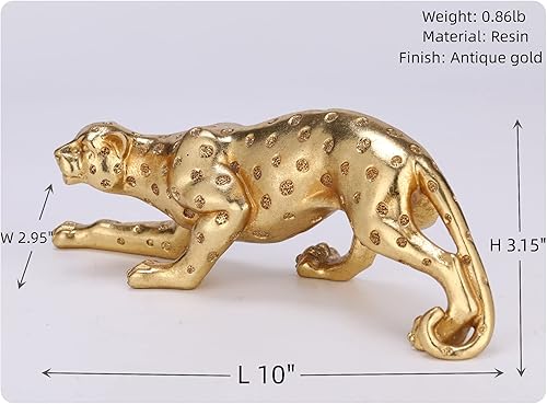 Miniatura 5 de Estatua de guepardo dorado de 10 pulgadas de largo, estatuas de leopardo con purpurina, decoración del hogar, escultura de animal dorado antiguo,