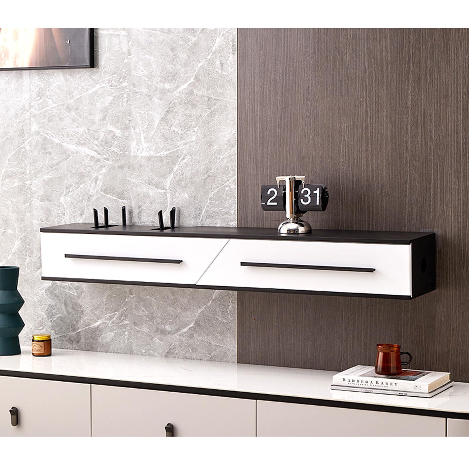 Mensola a muro Mobile TV montato a parete Staffa mobile Mensola TV per Xbox One/Decoder per cavi/Lettore DVD/Console di gioco/Router/Set top box Mensola portaoggetti Supporti TV Scheda TV