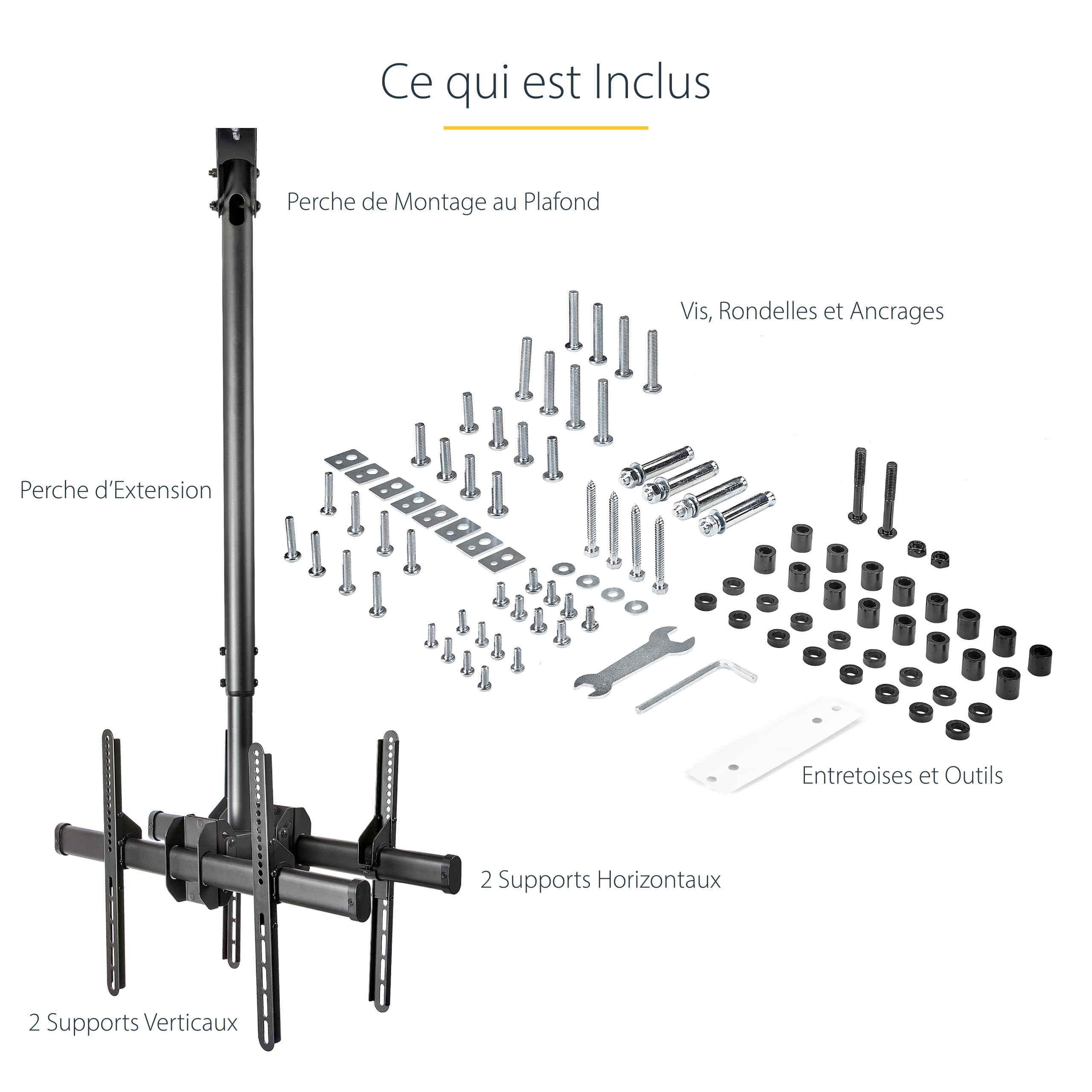 StarTech Support TV Double Plafond 32 à 75 pouces, VESA (FPCEILBTB) | 2 écrans suspendus, Réglable en hauteur, Mât télescopique, Dos à dos, Pivotant